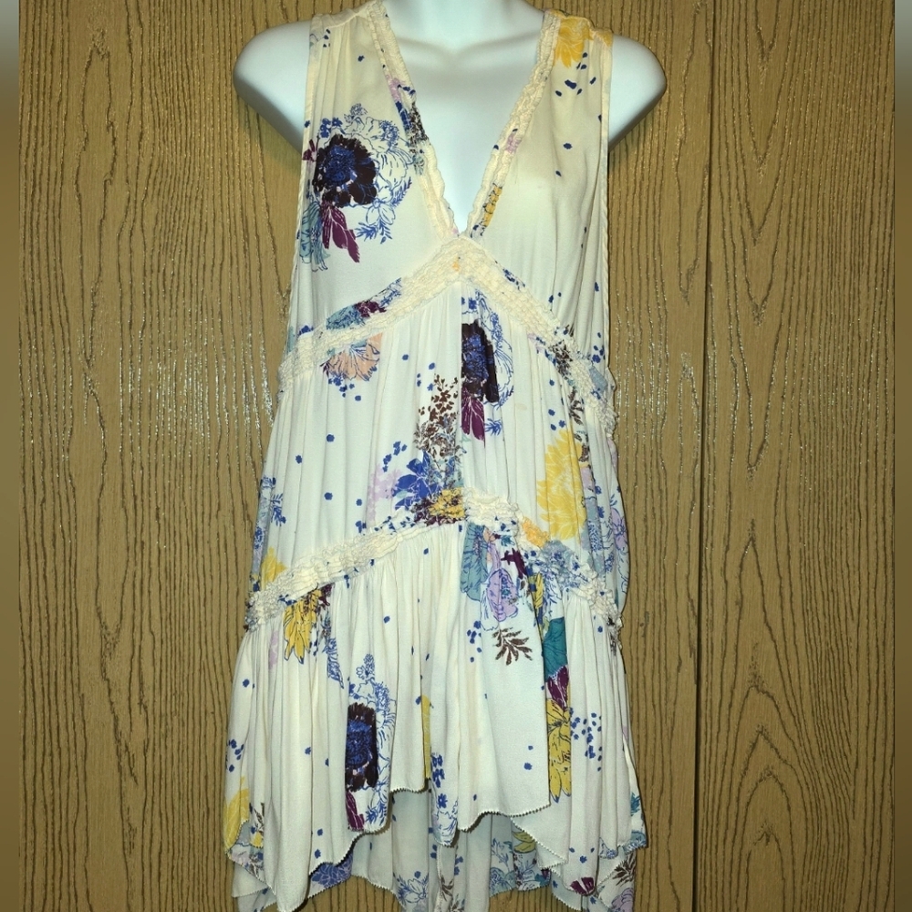 Free People Floral Dress Tunic Sleeveless Tiered Ruffle Sz S